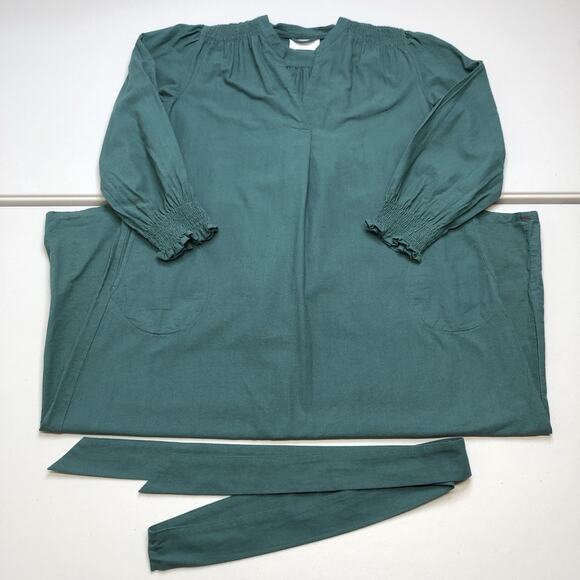 XiRENA Dresses & Skirts - Xirena Maxi Dress With Belt Size S Or M Long Sleeve Shirred Cuffs Green ?Cotton?